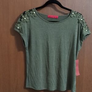 Olive Lace Shoulder Short Sleeve Top